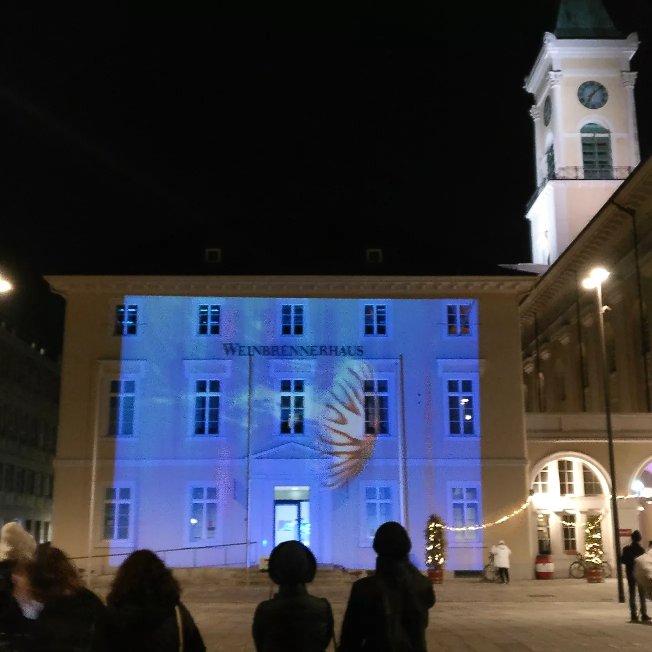 Videoprojections on the Weinbrenner Kirche Sidebuilding in Karlsruhe